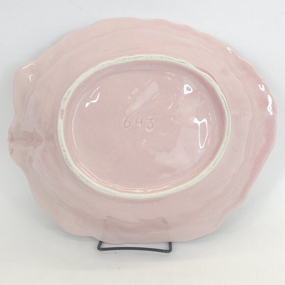 Majolica Pink Cabbage Leaf Serving Bowl Dish Ceramic Replacement Valentine 12" - Picture 6 of 9